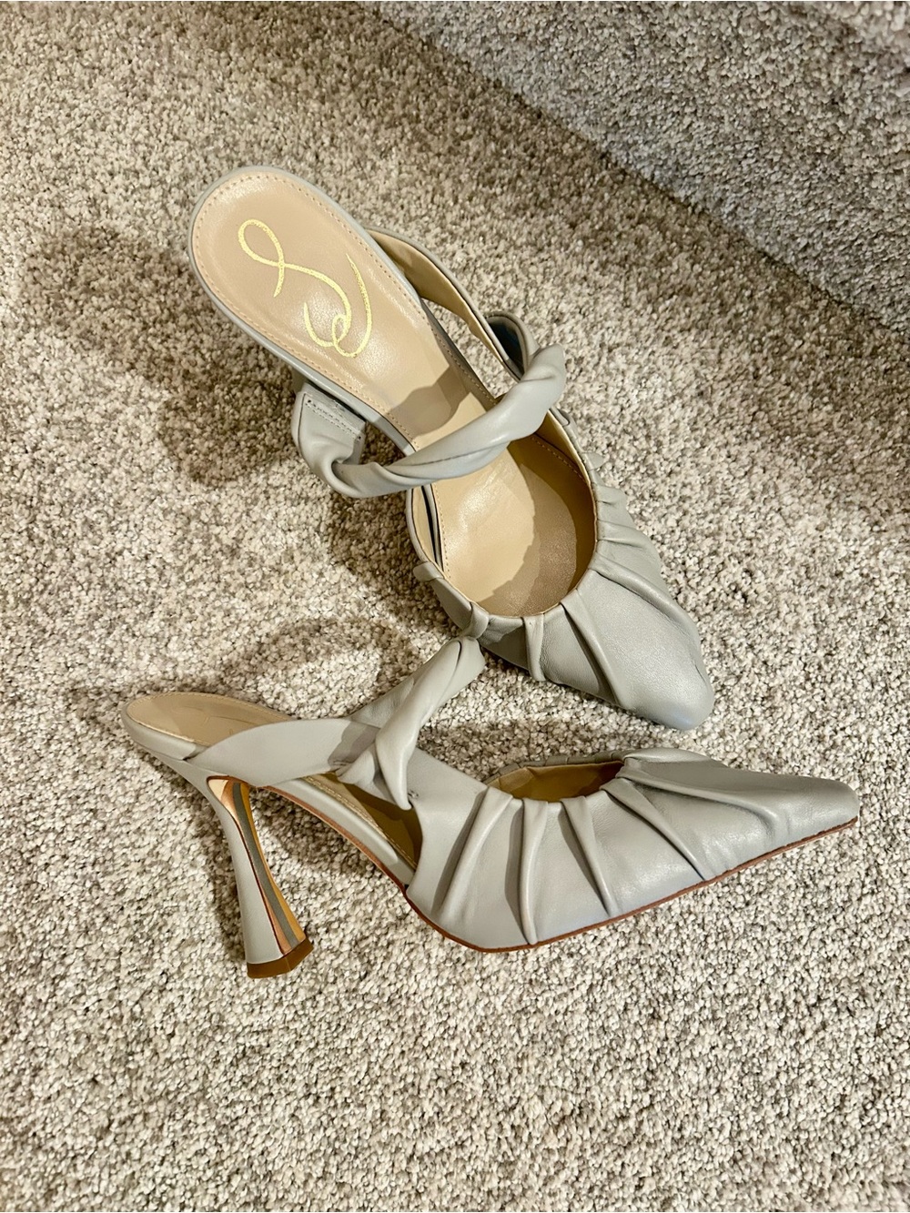 Grey Women's Ruched Pointed-Toe Mules - Picture 5 of 6